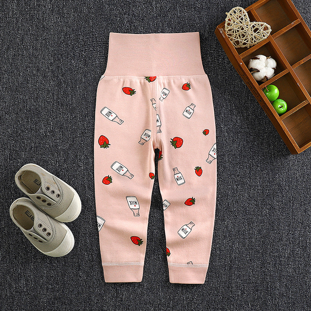 Spring & fallkids pants pure cotton baby high waist belly protection pants boys and girls bottom pants infant sleeping pants can be opened