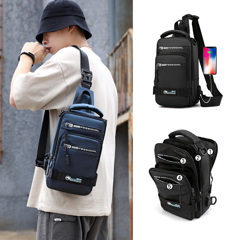 New men's Korean version trendy breast bag outdoor casual waterproof shoulder messenger bag large capacity simple backpack