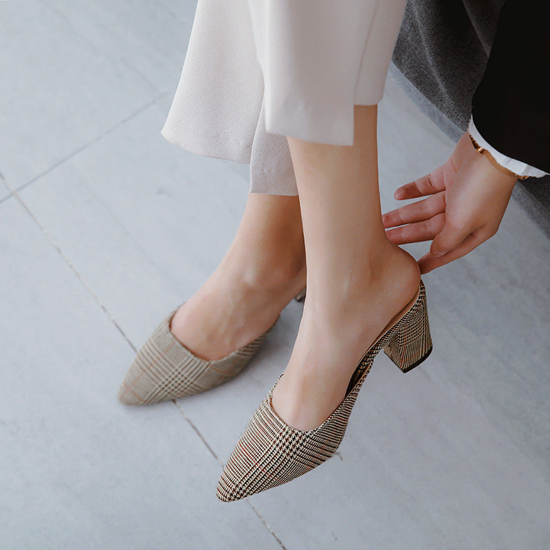 Slippers women's summer outer wear 2019 new Korean version of fashion personalized bag head half slippers thick heel pointed high heel cool slippers