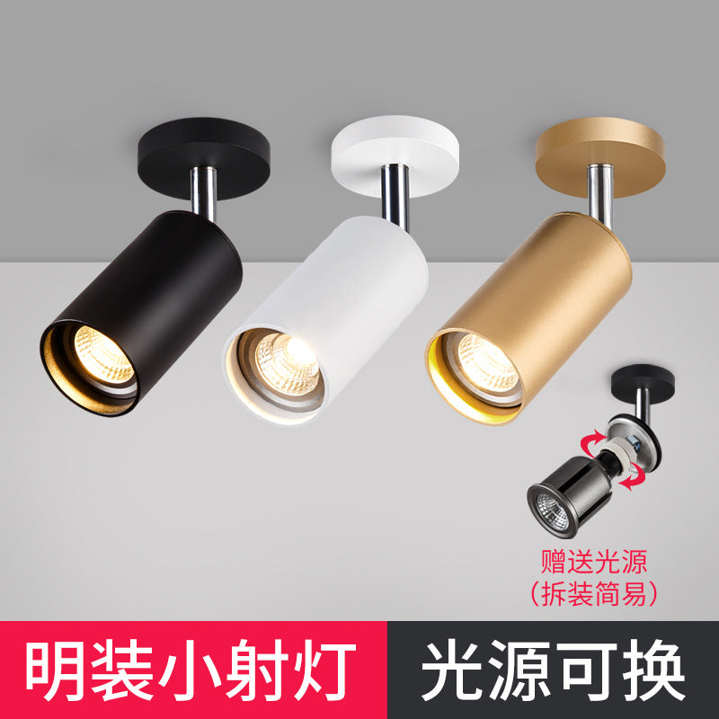 Surface mounted spotlight led ceiling light ceiling type free opening living room household 7w 12w trackless gu10 spotlight single