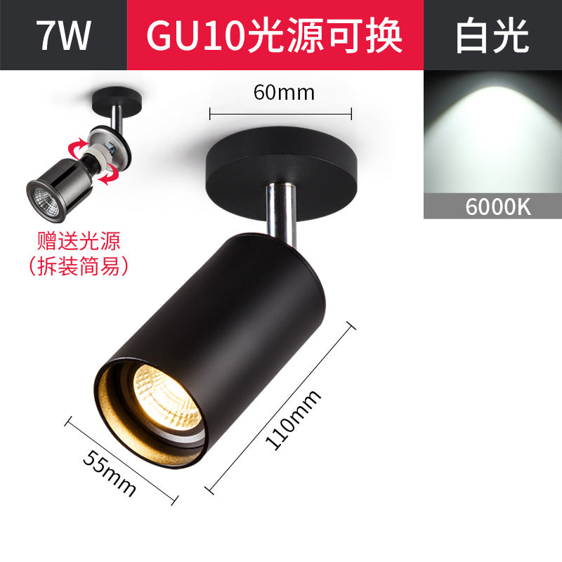 Surface mounted spotlight led ceiling light ceiling type free opening living room household 7w 12w trackless gu10 spotlight single