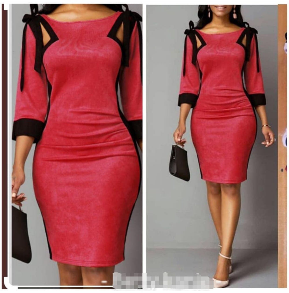african plus size women's clothing on :  round neck black drawstring tie-up hollow-out flocked fabric dress