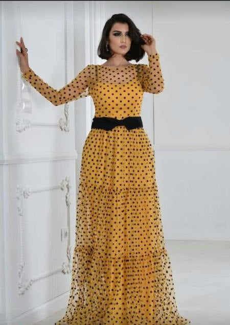 new european and american style plus size women's evening gown - elegant mesh cutout two-piece polka dot dress