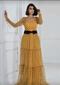 new european and american style plus size women's evening gown - elegant mesh cutout two-piece polka dot dress