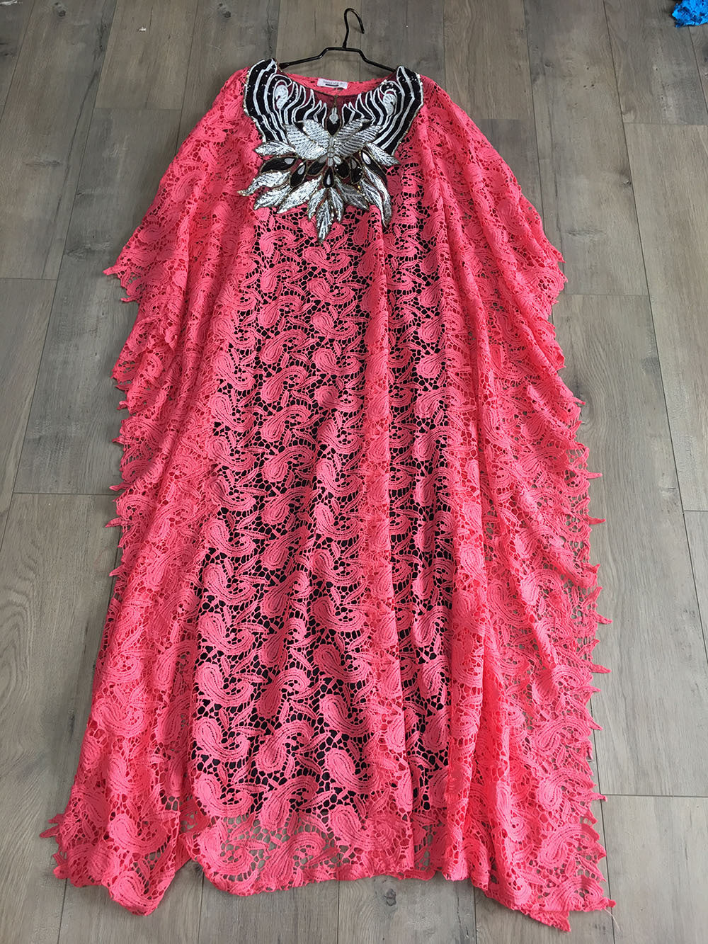 Clearance: hot-selling european, american, and african styles of water-soluble lace, loose-fitting maxi dresses with sequin-embroidered collars. high-end, elegant, and perfect for the sophisticated woman