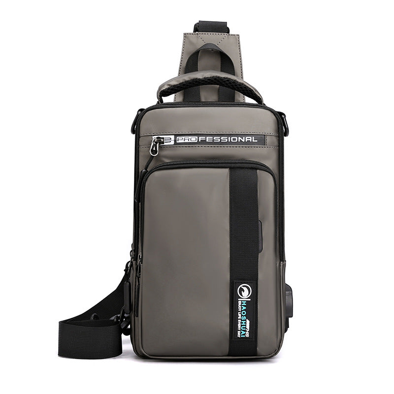 Haoshuai new outdoor multi-functional men's breast bag trendy shoulder messenger bag USB charging backpack men's bag