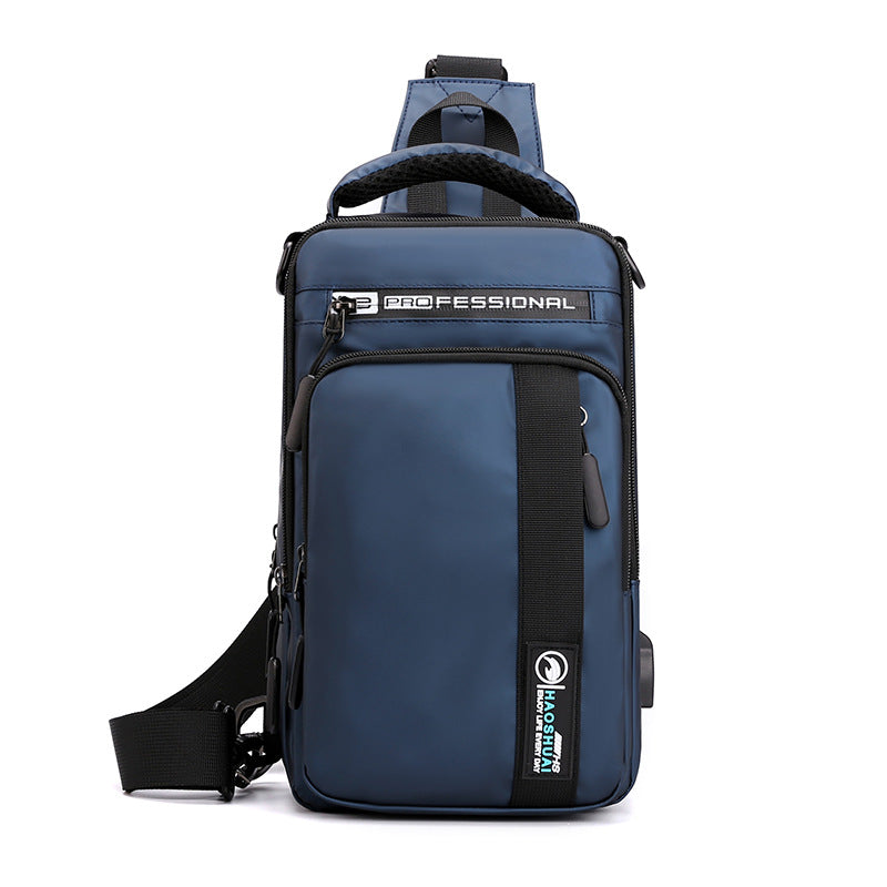 Haoshuai new outdoor multi-functional men's breast bag trendy shoulder messenger bag USB charging backpack men's bag
