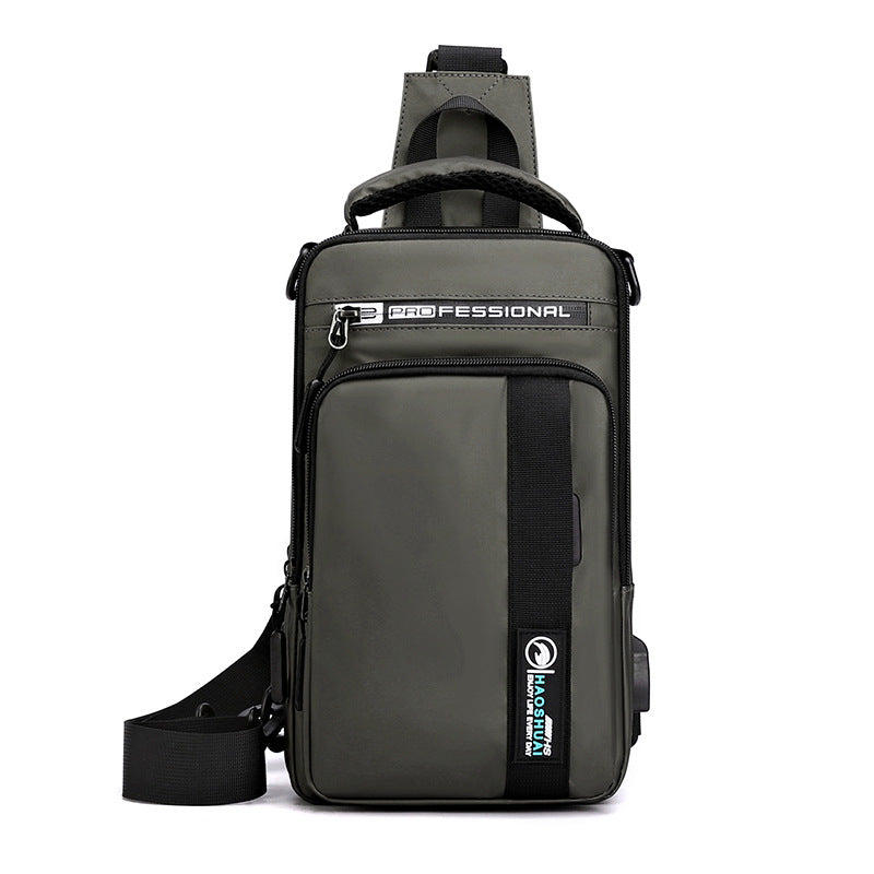 Haoshuai new outdoor multi-functional men's breast bag trendy shoulder messenger bag USB charging backpack men's bag