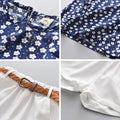 European and american style spring/summer new korean girl's floral sleeveless t-shirt and shorts refreshing outfit set (includes belt)
