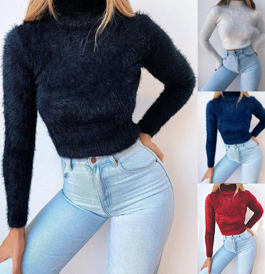 Wish  eBay hot sale,  autumn and winter candy color long-sleeved turtleneck sweater women