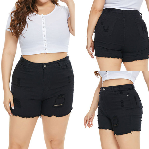 Cross-border large-size women's clothing  ripped denim shorts manufacturers wholesale high-waisted women's clothing jeans summer