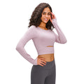 European and american new style padded sports long sleeve t-shirt, fashionable cropped fit, outdoor running slim yoga top for women s2032