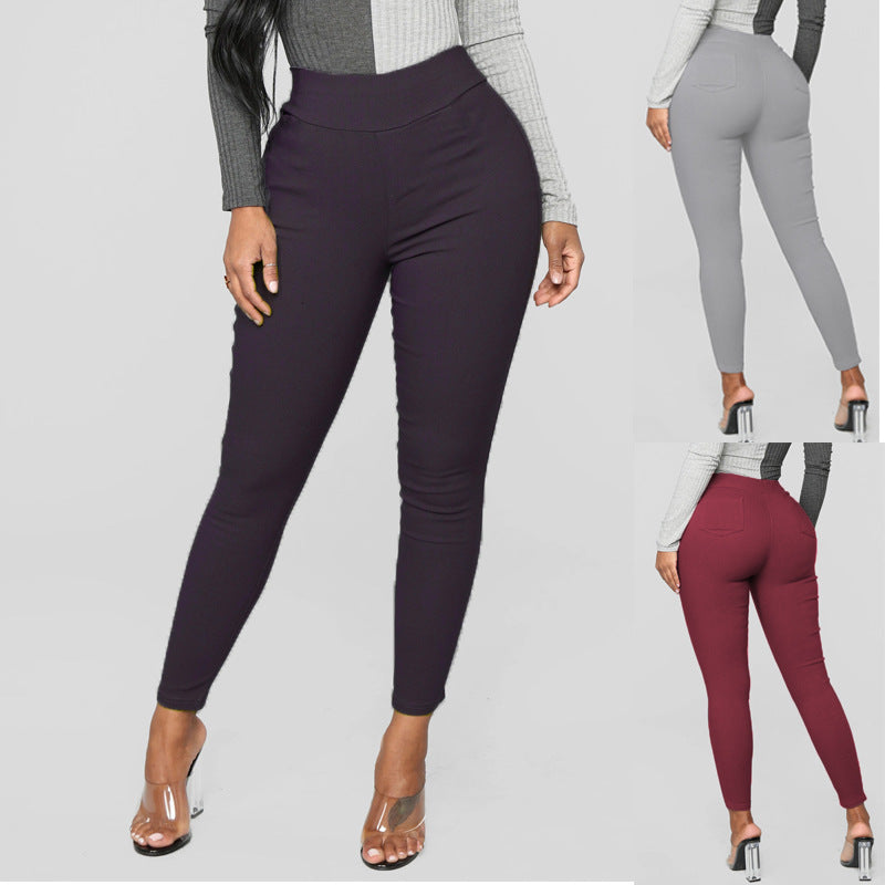 Wish  hot-selling women's high-waisted casual pants with pockets - skinny fit, cross-border bestseller, plus size european and american women's trousers