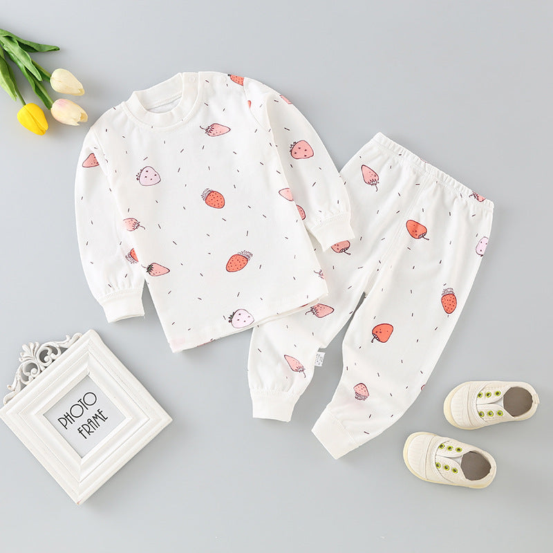 Wholesale autumn/winter baby thermal underwear sets for boys and girls, pure cotton newborn infant home wear - dropshipping available