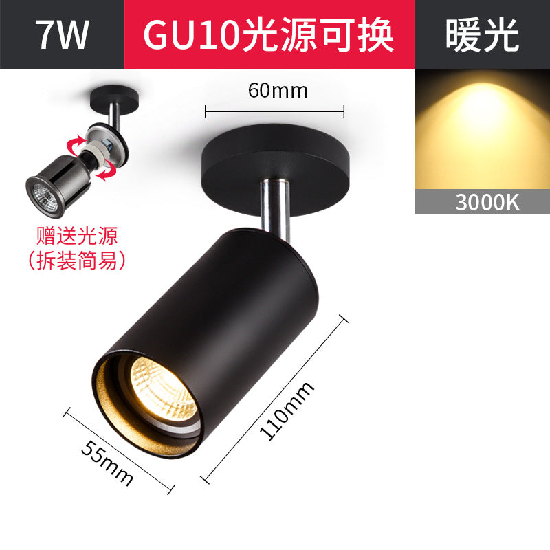 Surface mounted spotlight led ceiling light ceiling type free opening living room household 7w 12w trackless gu10 spotlight single