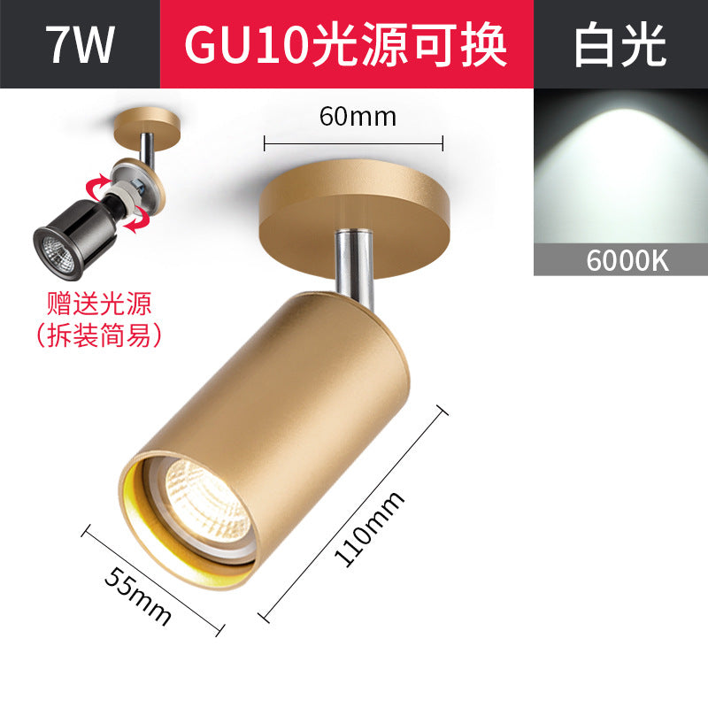 Surface mounted spotlight led ceiling light ceiling type free opening living room household 7w 12w trackless gu10 spotlight single