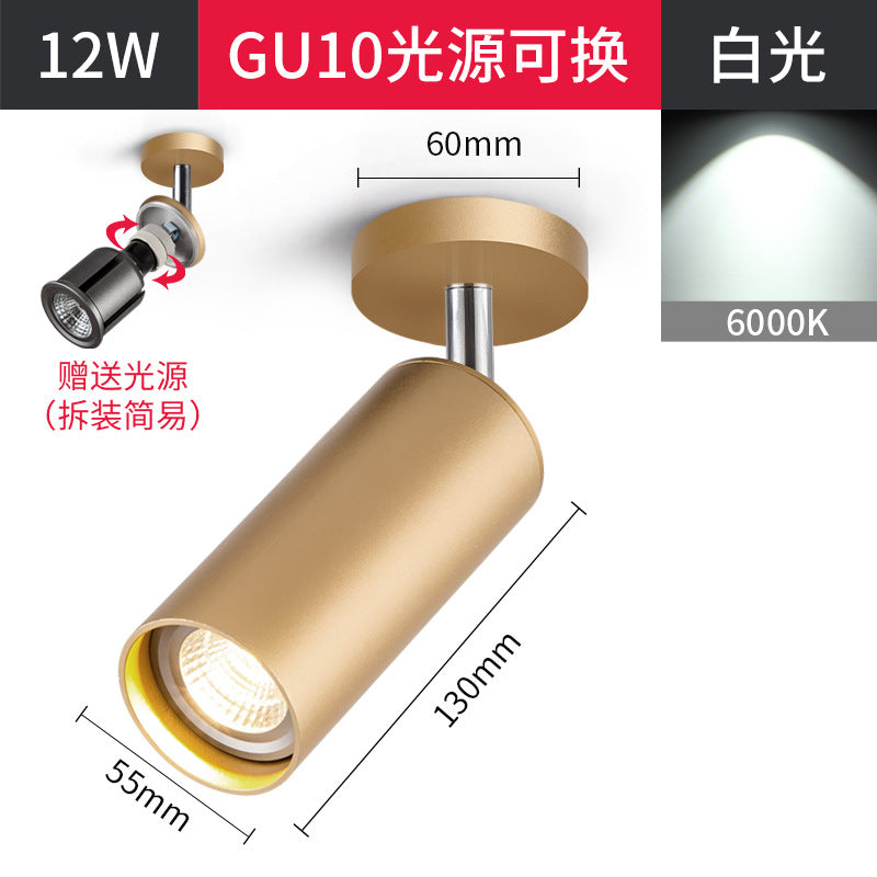 Surface mounted spotlight led ceiling light ceiling type free opening living room household 7w 12w trackless gu10 spotlight single