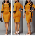 african plus size women's clothing on :  round neck black drawstring tie-up hollow-out flocked fabric dress
