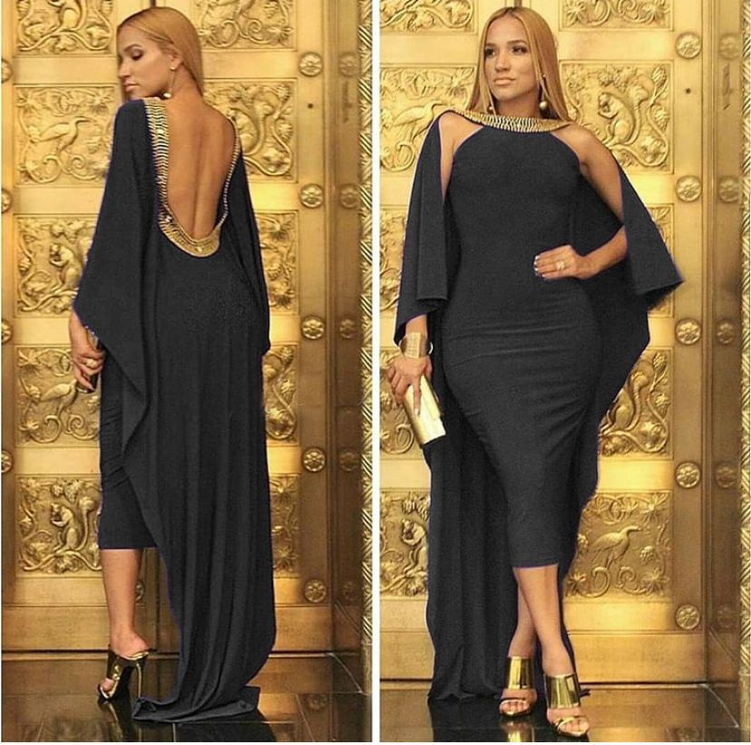 fashion source fashion african fashionpure color beading backless silm long tail fashiondress big sale