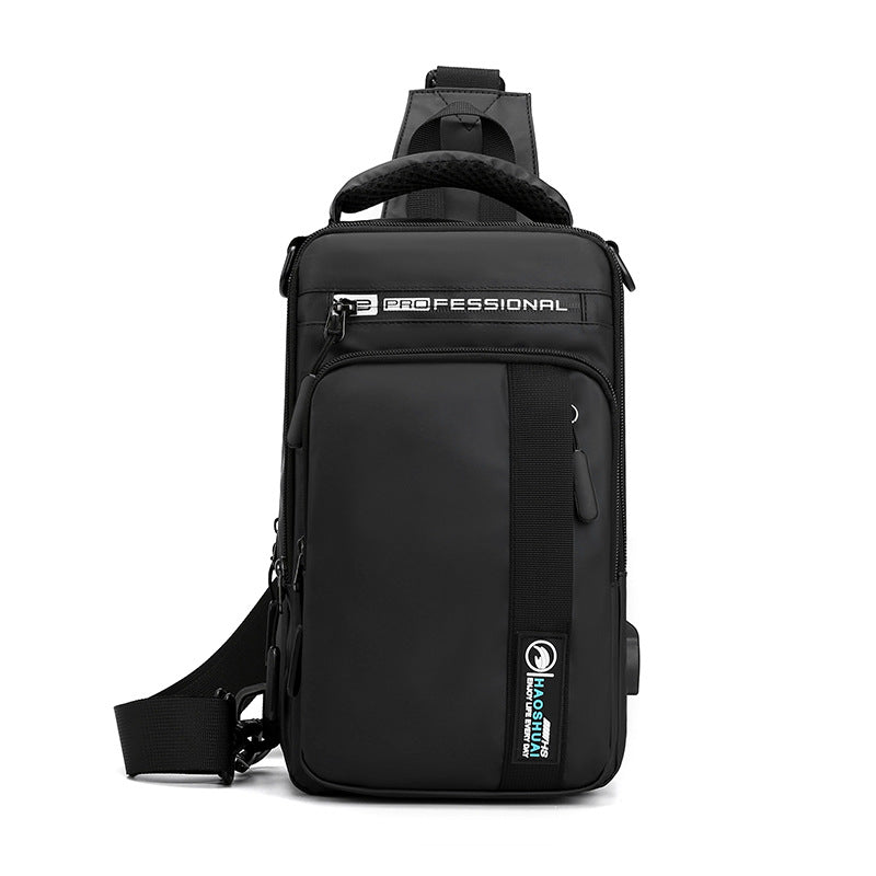 Haoshuai new outdoor multi-functional men's breast bag trendy shoulder messenger bag USB charging backpack men's bag