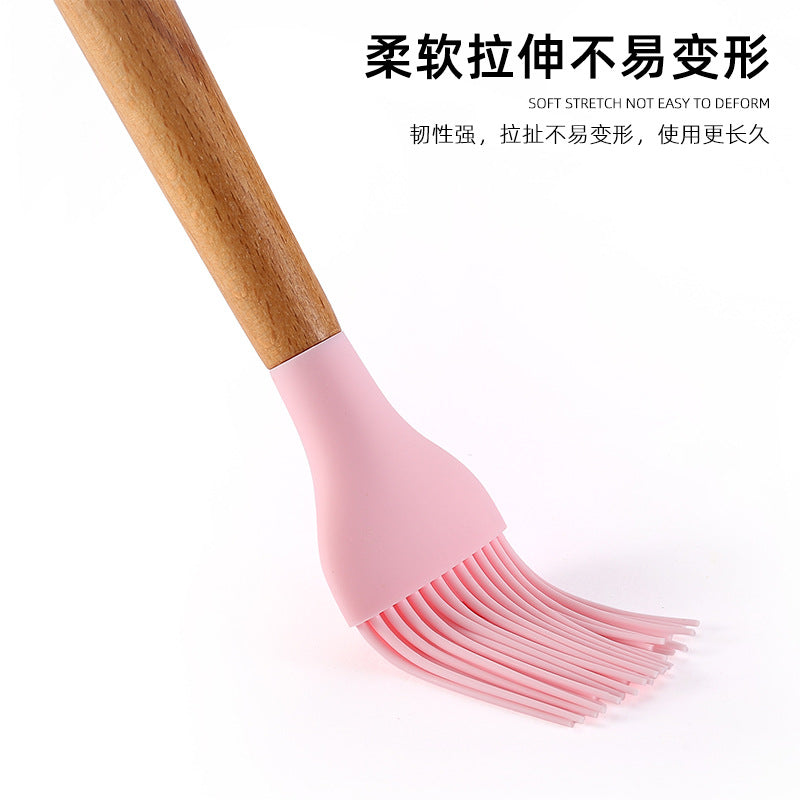 11-piece silicone kitchen utensil set with wooden handles - non-stick spatulas, spoons, and cooking tools with utensil organizer bucket - 12-piece silicone cookware set