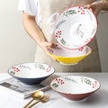 Retro japanese style hat ramen instant noodle bowl salad bowl ceramic tableware for home large soup bowl underglaze color trumpet bowl