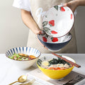 Retro japanese style hat ramen instant noodle bowl salad bowl ceramic tableware for home large soup bowl underglaze color trumpet bowl