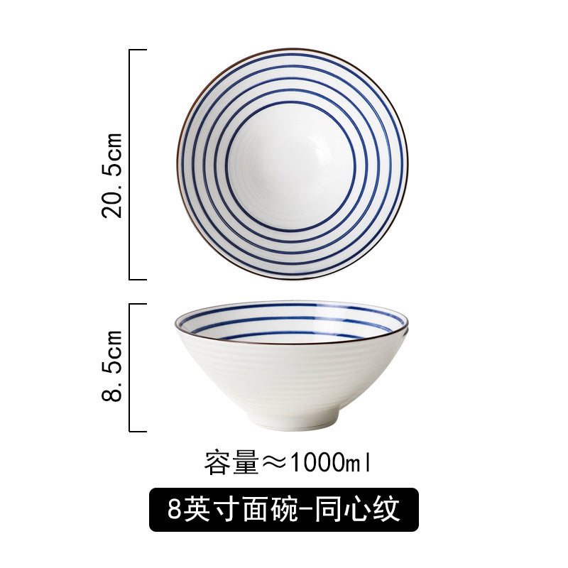 Retro japanese style hat ramen instant noodle bowl salad bowl ceramic tableware for home large soup bowl underglaze color trumpet bowl