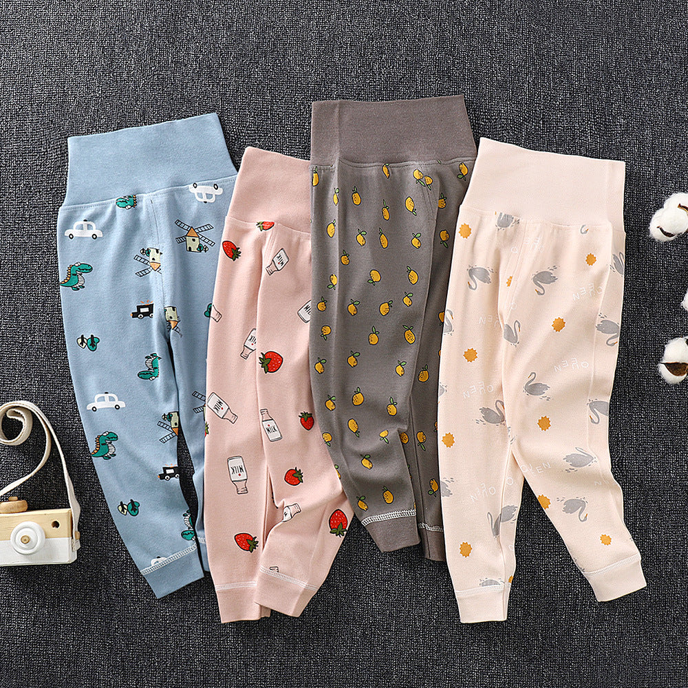 Spring & fall kids pure cotton long johns baby high waist belly pants baby openable pants boys and girls bottom pajamas