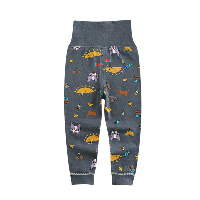 Spring & fall kids pure cotton long johns baby high waist belly pants baby openable pants boys and girls bottom pajamas
