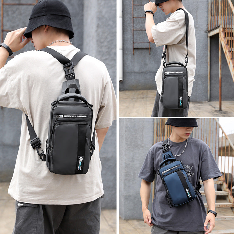 Haoshuai new outdoor multi-functional men's breast bag trendy shoulder messenger bag USB charging backpack men's bag