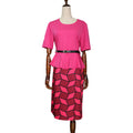 Kayat cross-border sourcing: african women's bright geometric print round neck pencil skirt suit with belt