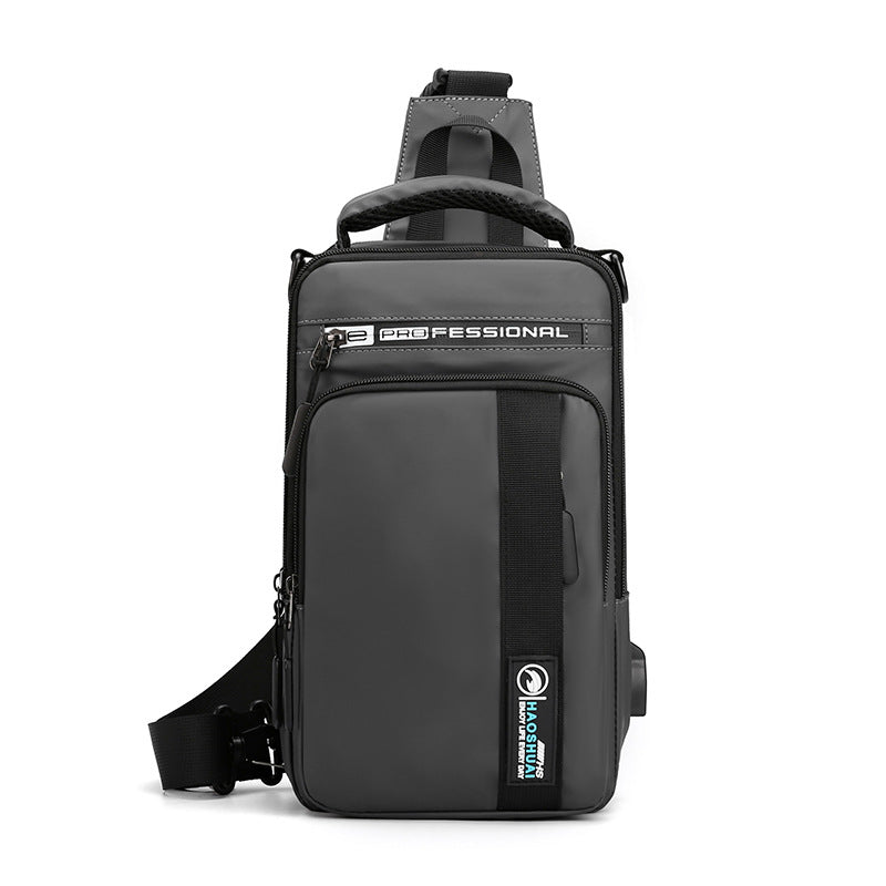 Haoshuai new outdoor multi-functional men's breast bag trendy shoulder messenger bag USB charging backpack men's bag
