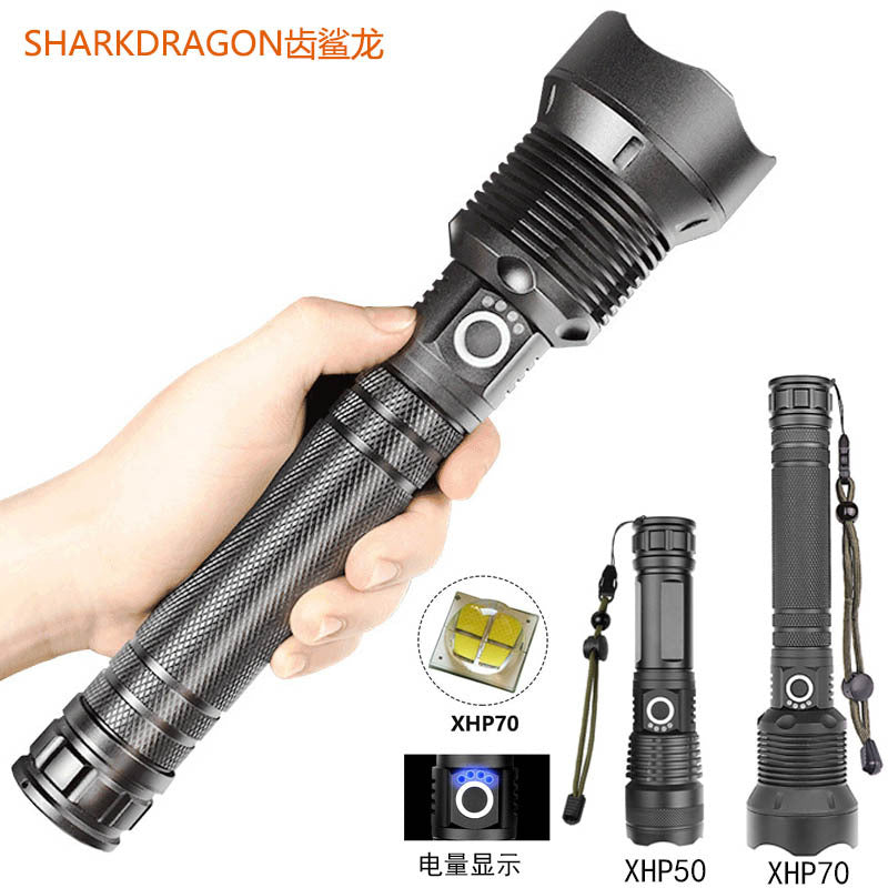 Cross-border P70 strong light flashlight outdoor waterproof USB charging retractable zoom high power LED flashlight
