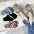 Autumn winter women's home cotton slippers open heattech rhinestone flats fur women's shoes k-style cross one-line slippers