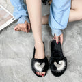 2024 new fuzzy slippers for women, autumn/winter outdoor wear, fashionable open-toe warm real fur heart-shaped trendy thong sandals