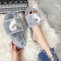 2024 new fuzzy slippers for women, autumn/winter outdoor wear, fashionable open-toe warm real fur heart-shaped trendy thong sandals