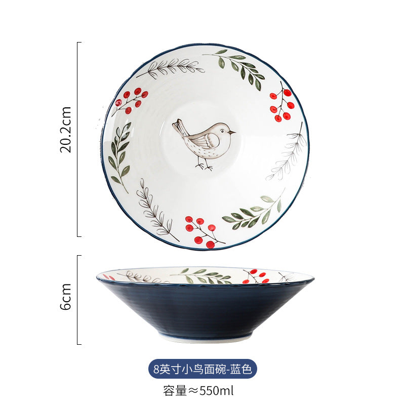 Retro japanese style hat ramen instant noodle bowl salad bowl ceramic tableware for home large soup bowl underglaze color trumpet bowl