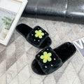 Furry slippers women's outwear popular same style 2024 new autumn and winter pearl flower furry slippers cute stuffed cotton slippers