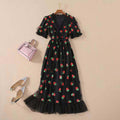 cross-border french strawberry sequin sweet maxi dress - four colors, mesh overlay, tie-waist, slim-fit fashion dress