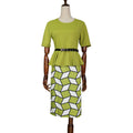 Kayat cross-border sourcing: african women's bright geometric print round neck pencil skirt suit with belt