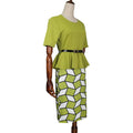 Kayat cross-border sourcing: african women's bright geometric print round neck pencil skirt suit with belt
