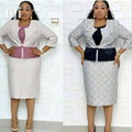 sourcing:  african plus size women's two-piece set - plaid blazer & round neck pencil skirt, office lady commute dress