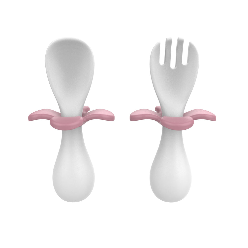 Children's learning to eat training utensil set - baby self-feeding fork and spoon - infant short-handled training fork and spoon