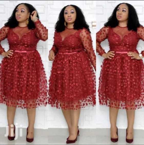 supply of african women's clothing cut out stereo flowers multi-color work clothing dress banquet dress fake two-piece dress