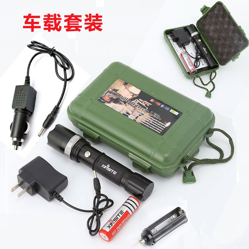 Cross-border LED flashlight charging zoom aluminum alloy outdoor waterproof strong light flashlight DC charging flashlight