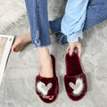 2024 new fuzzy slippers for women, autumn/winter outdoor wear, fashionable open-toe warm real fur heart-shaped trendy thong sandals