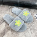 Furry slippers women's outwear popular same style 2024 new autumn and winter pearl flower furry slippers cute stuffed cotton slippers