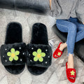 Furry slippers women's outwear popular same style 2024 new autumn and winter pearl flower furry slippers cute stuffed cotton slippers