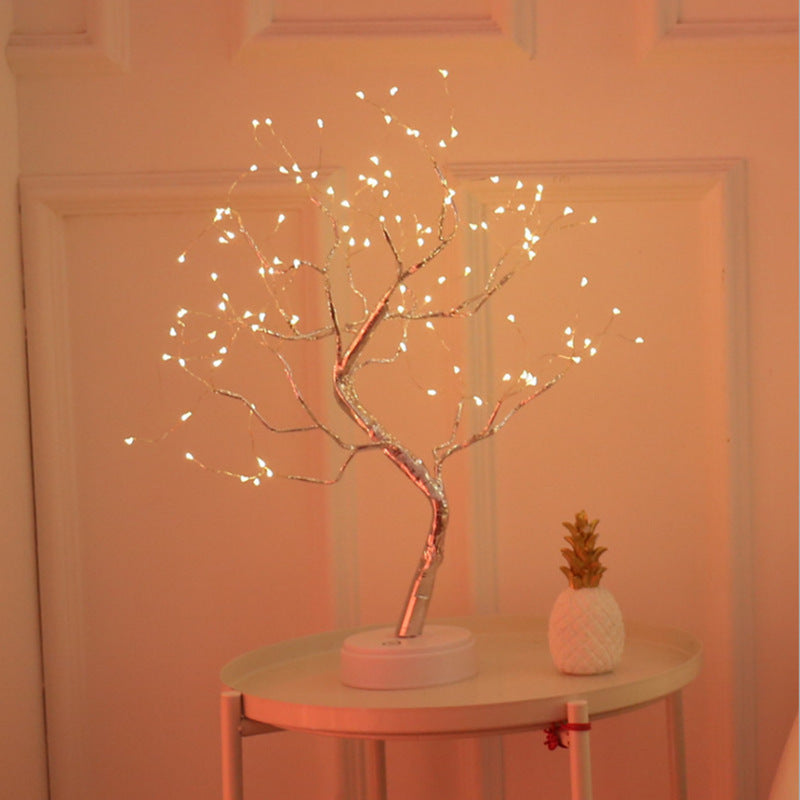 Cross-border explosion, firefly led tree light, pearl LED copper wire light, USB battery box, touch switch, night light
